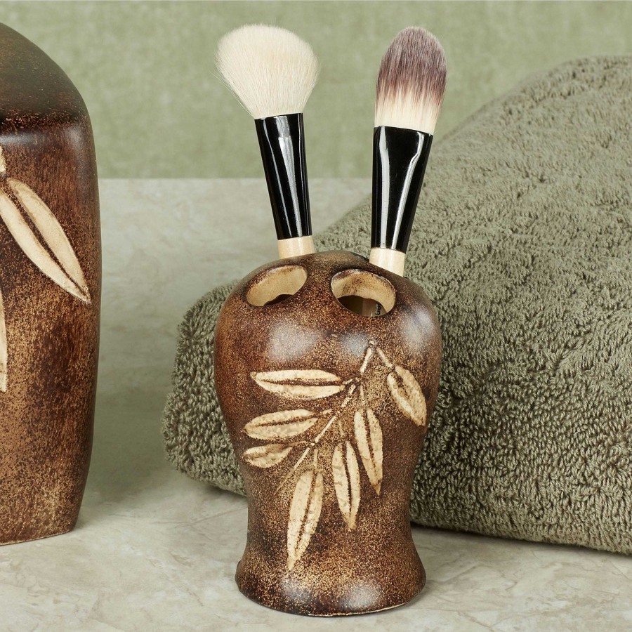 Bath Touch of Class | Bamboo Leaf Brown Tropical Bath Accessories