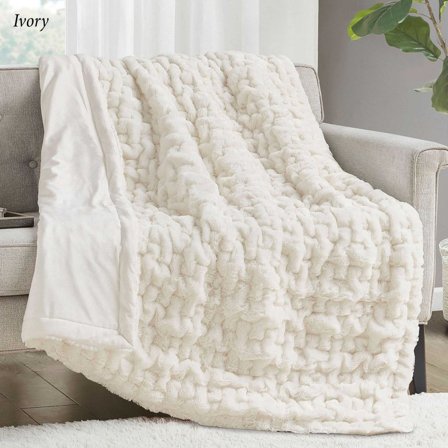 Bedding Touch of Class | Ruched Faux Fur Throw Blanket From Madison Park