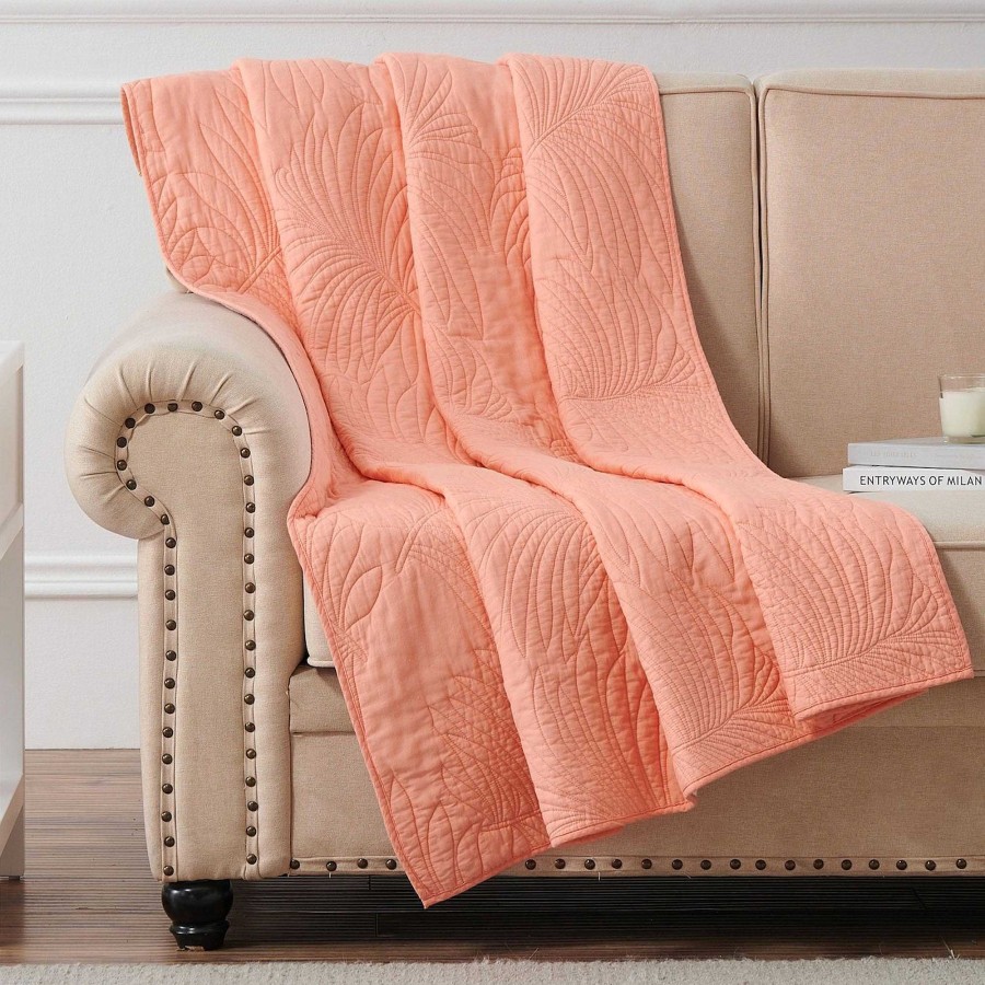 Bedding Touch of Class | Palm Coast Reversible Solid Coral Quilted Tropical Throw Blanket