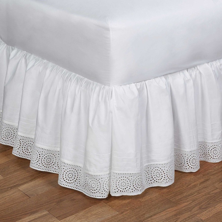 Bedding Touch of Class | Cutwork White Cotton Gathered Bedskirt