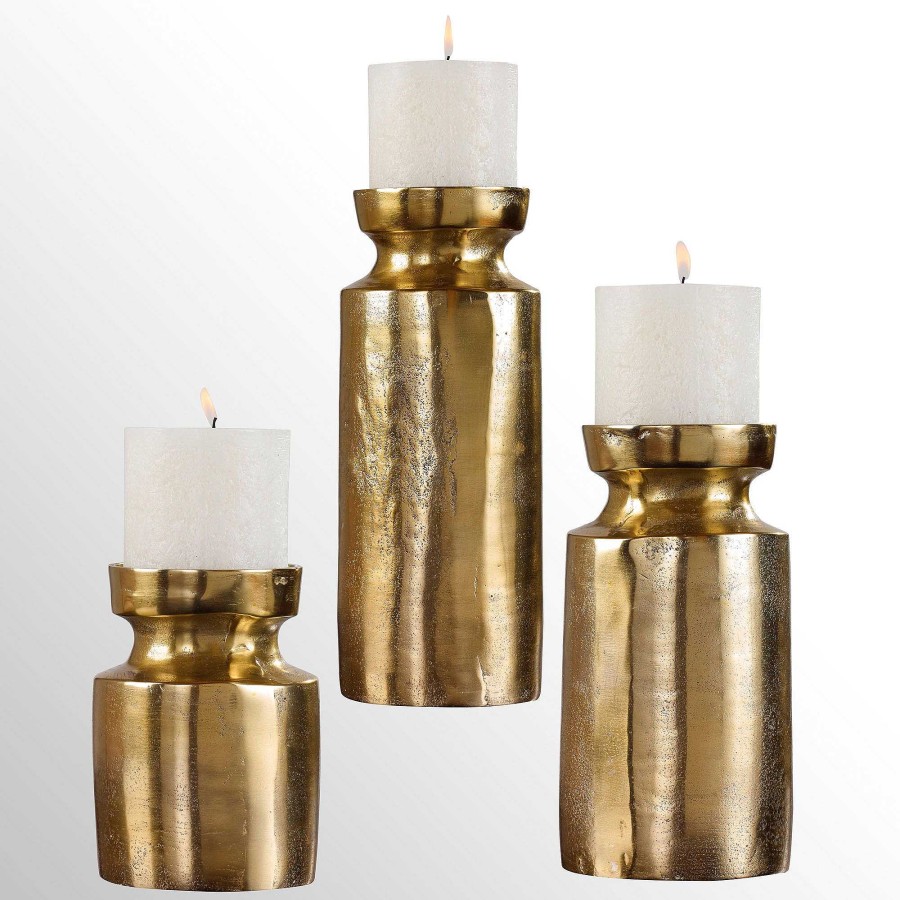 Home Accents Touch of Class | Amina Antique Brass Finished Candleholder Set With Candles From Uttermost