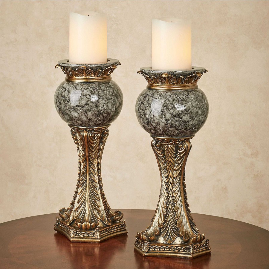 Home Accents Touch of Class | Ashfield Acanthus Leaf Aged Gold And Black Candleholder Pair