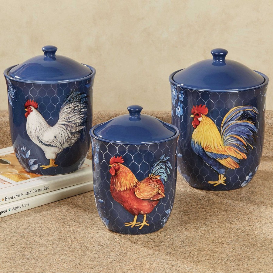 Kitchen Touch of Class | Indigo Rooster Ceramic Kitchen Canister Set