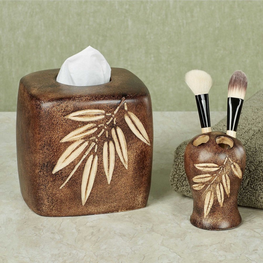 Bath Touch of Class | Bamboo Leaf Brown Tropical Bath Accessories