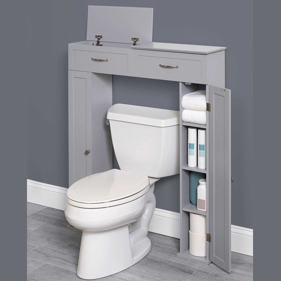 Bath Touch of Class | Clarice Gray Wooden Over The Toilet Bathroom Storage Console