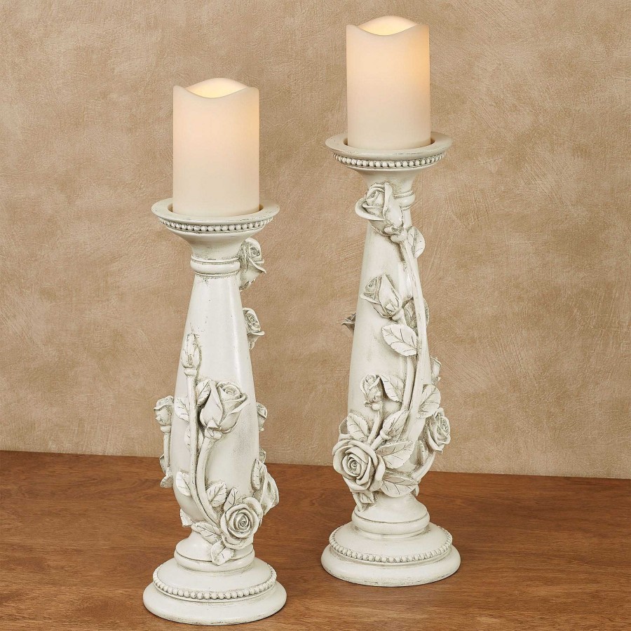 Home Accents Touch of Class | Rose Melody Antique White Floral Candleholder Set