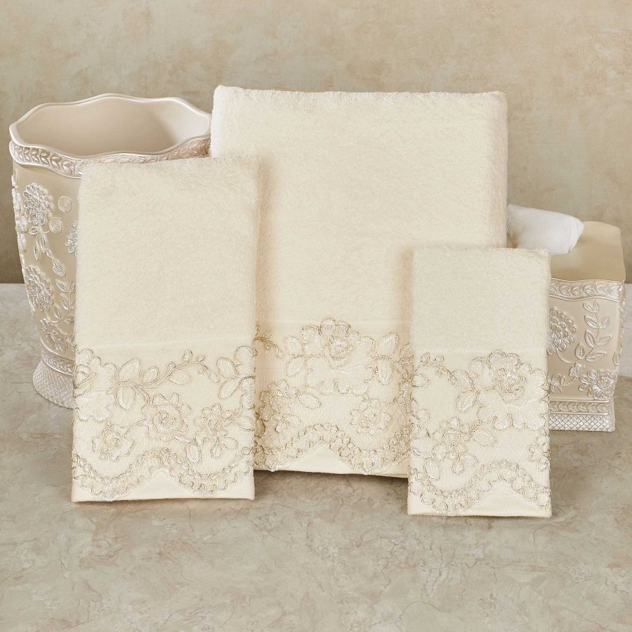 Bath Touch of Class | Victoria Embroidered Cotton Cream Bath Towel Set