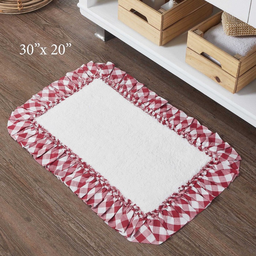 Bath Touch of Class | Annie Red Plaid Ruffled Bath Mats By April & Olive