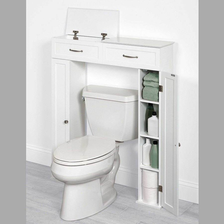 Bath Touch of Class | Clarice White Wooden Over The Toilet Bathroom Storage Console