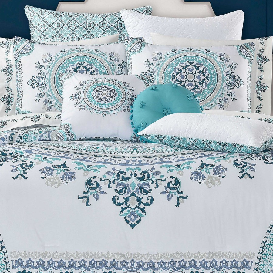 Bedding Touch of Class | Afton Teal Bohemian Medallion Comforter Bedding From Royal Court