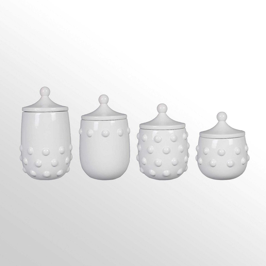 Kitchen Touch of Class | Dotted White Ceramic Kitchen Canister Set Of 4