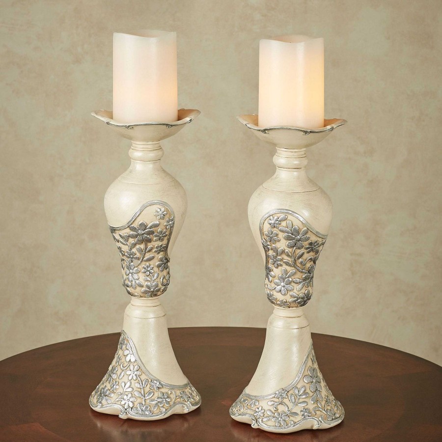 Home Accents Touch of Class | Floressa Ivory And Silver Traditional Candleholder Pair