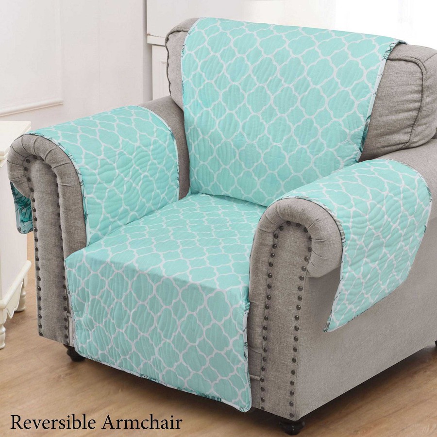 Furniture Touch of Class | Cruz Turquoise Seashell Reversible Coastal Quilted Furniture Covers