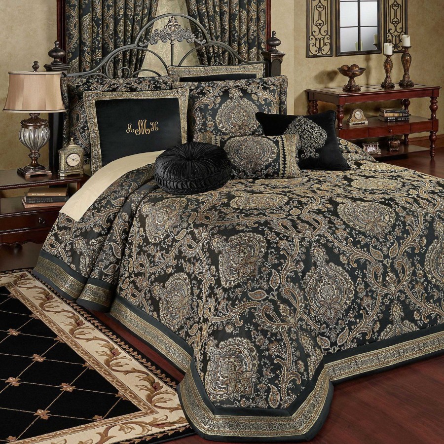 Bedding Touch of Class | Bellevue Black Medallion Oversized Bedspread Bedding