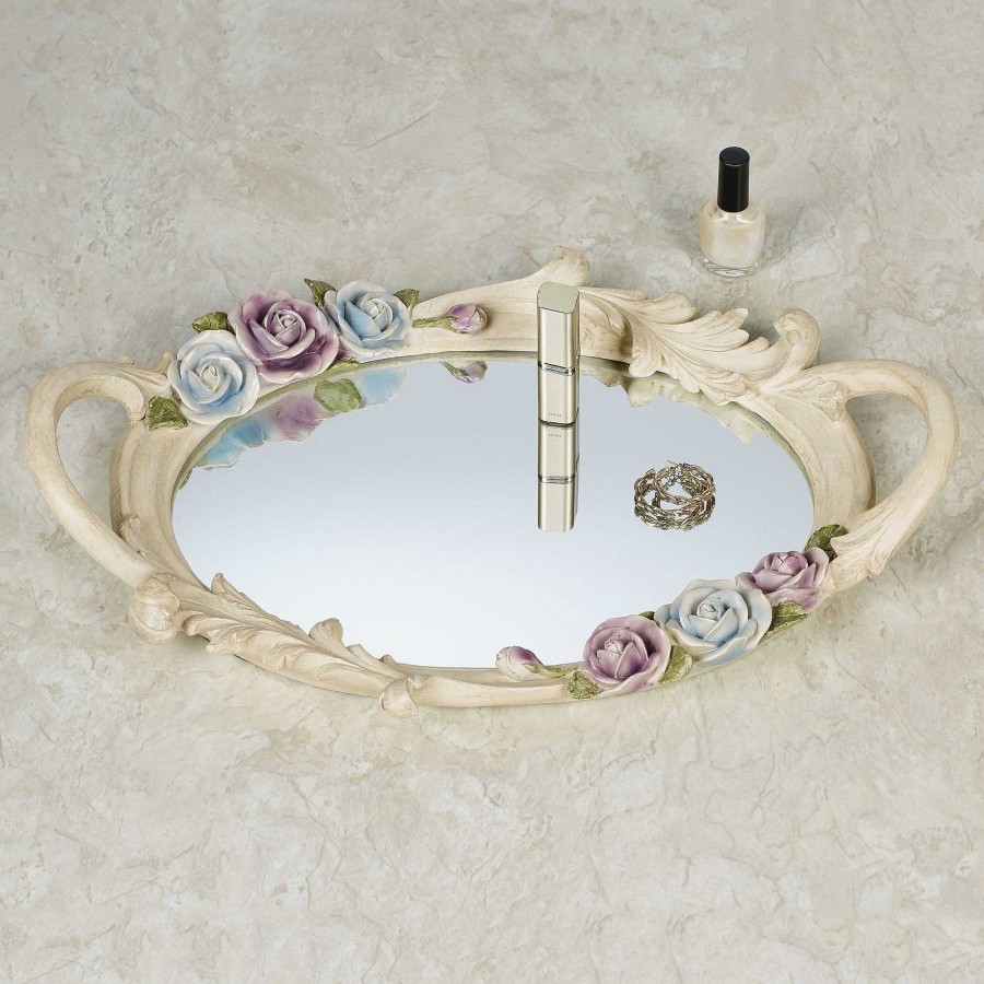 Bath Touch of Class | Antique Rose Floral Mirrored Vanity Tray