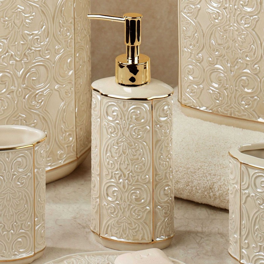 Bath Touch of Class | Furla Cream Damask Ceramic Bath Accessories