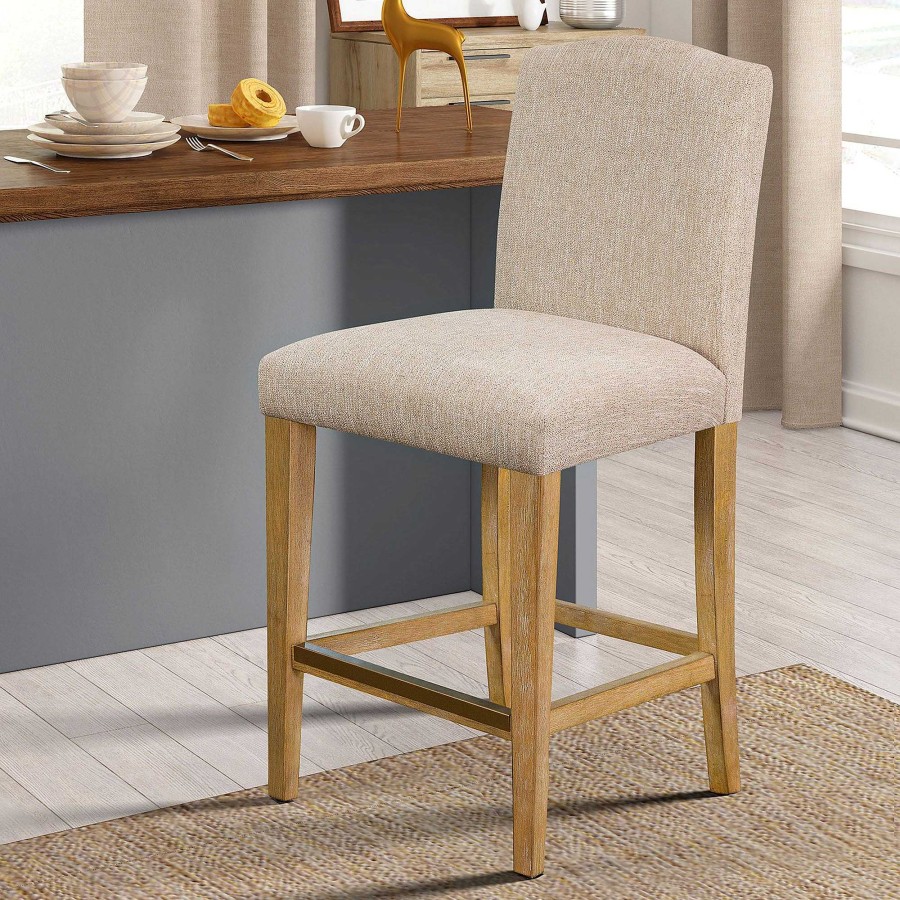 Kitchen Touch of Class | Connor Tan Upholstered Counter Stool With Solid Wood Legs By Martha Stewart