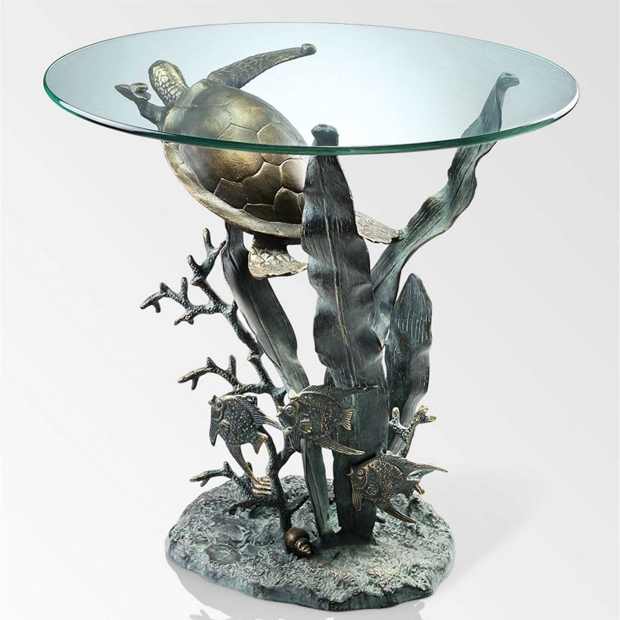 Furniture Touch of Class | Sea Turtle Art Round Accent Table