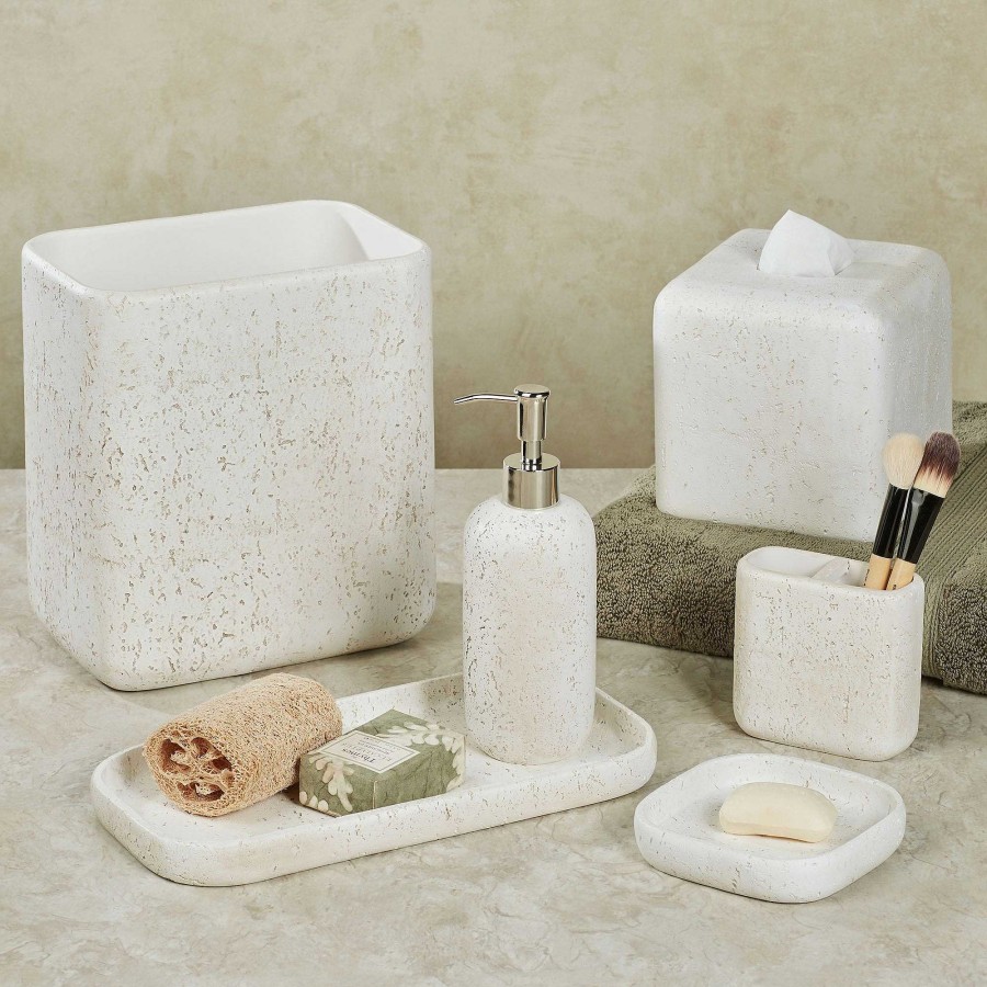 Bath Touch of Class | Aman Ivory And Gold Faux Limestone Resin Bath Accessories