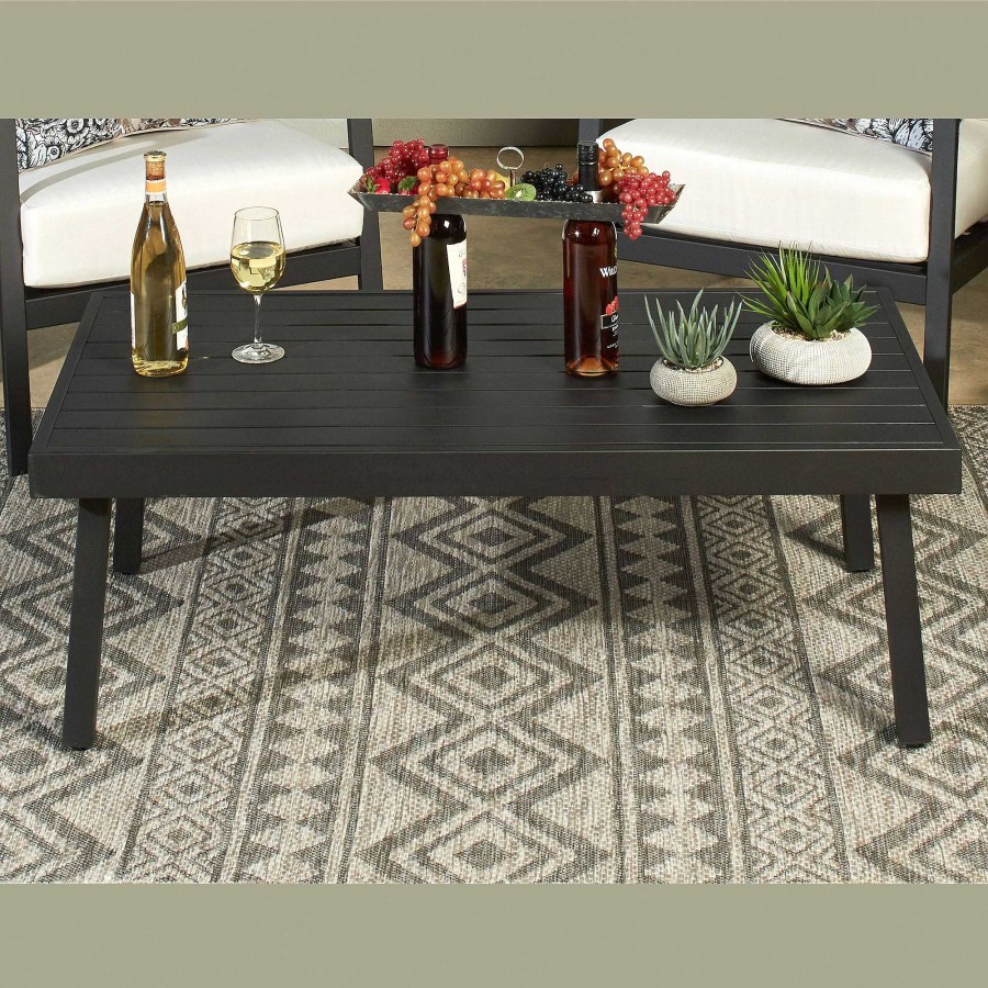 Furniture Touch of Class | York Black Powder Coated Slatted Outdoor Coffee Table