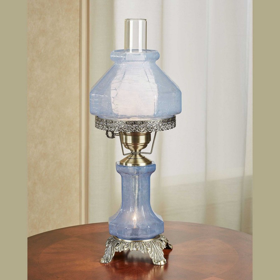 Home Accents Touch of Class | Isabel Blue Handblown Glass Vintage Style Hurricane Table Lamp