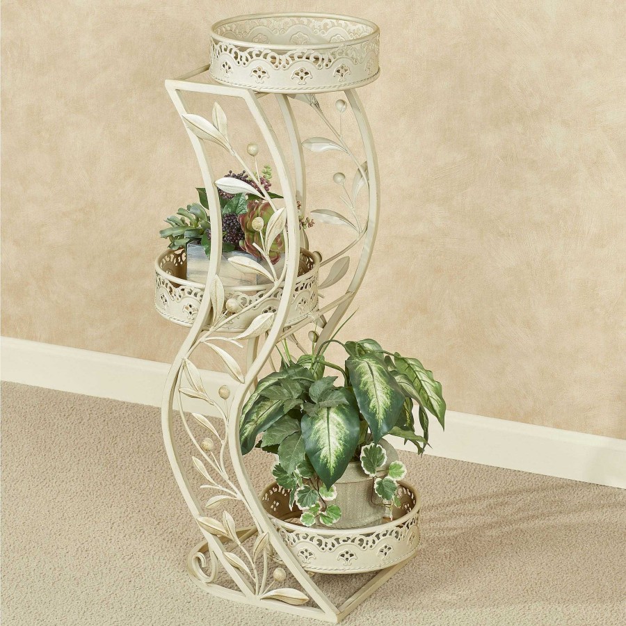 Furniture Touch of Class | Catarina Olive Ivory Metal Three Tier Plant Stand