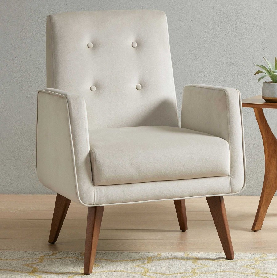 Furniture Touch of Class | Lacey Mid Century Modern Style Ivory Upholstered Button Tufted Side Chair