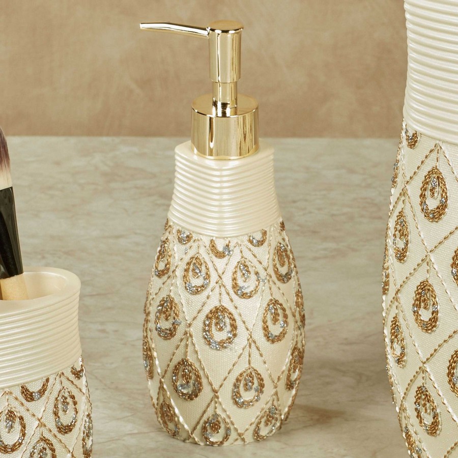 Bath Touch of Class | Seraphina Light Cream And Gold Bath Accessories