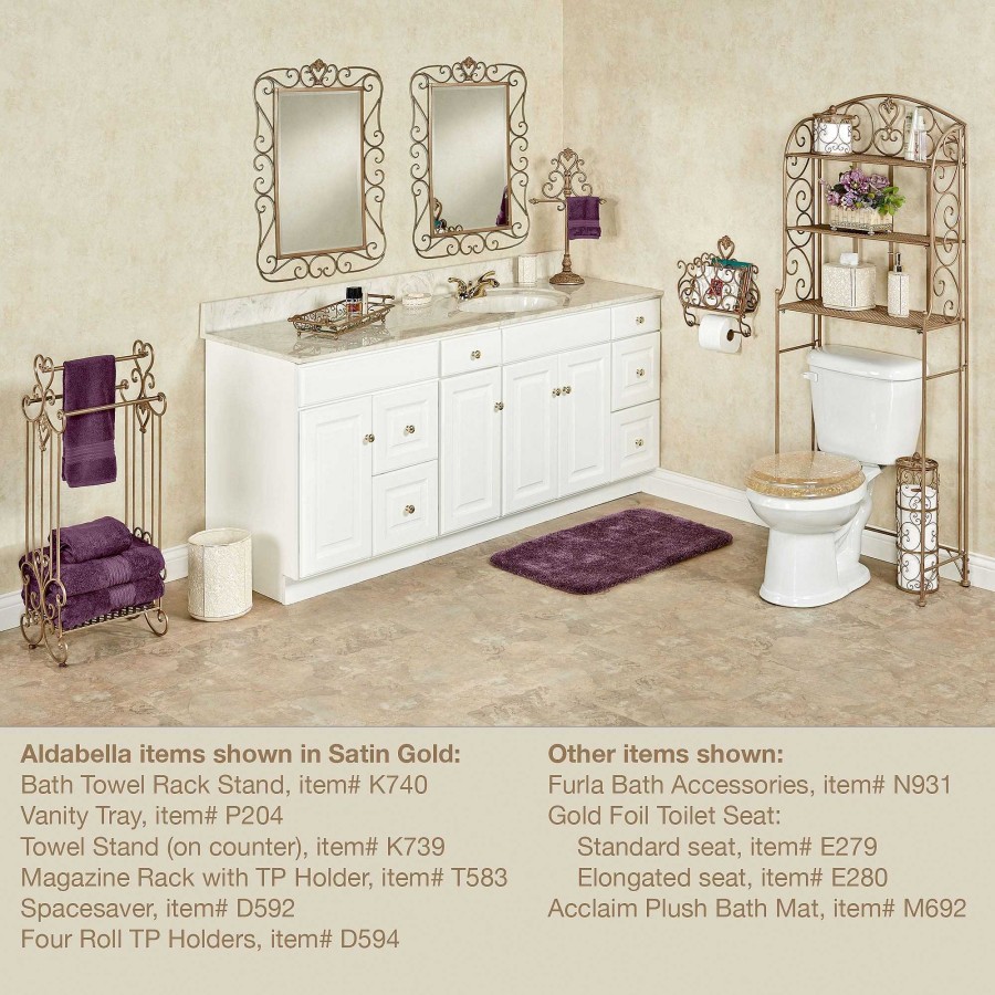 Bath Touch of Class | Aldabella Satin Gold Wall Magazine Rack With Toilet Paper Holder