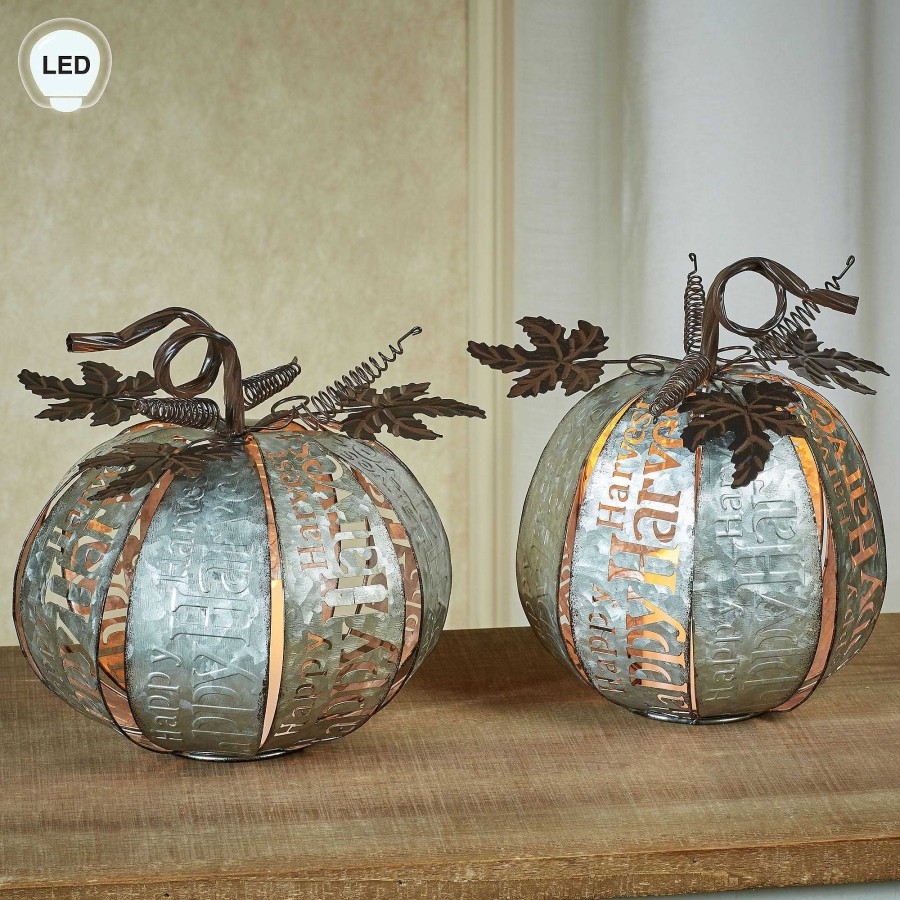 Home Accents Touch of Class | Happy Harvest Led Lighted Galvanized Metal Pumpkin Set