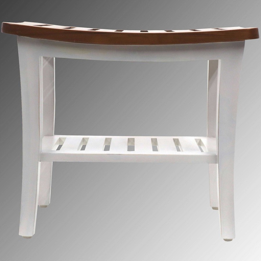 Bath Touch of Class | Averly Natural And White Indoor Outdoor Moisture Resistant Teak Wood Bench