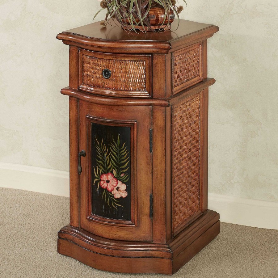 Furniture Touch of Class | Tropical Paradise Honey Maple Finished Rattan And Wooden Storage Cabinet