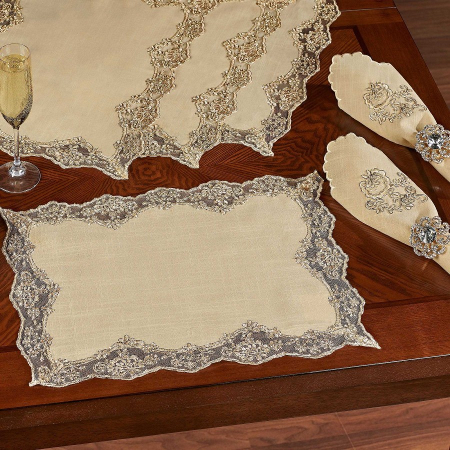 Kitchen Touch of Class | Florentina Antique Gold Lace Trim Placemats And Accessories