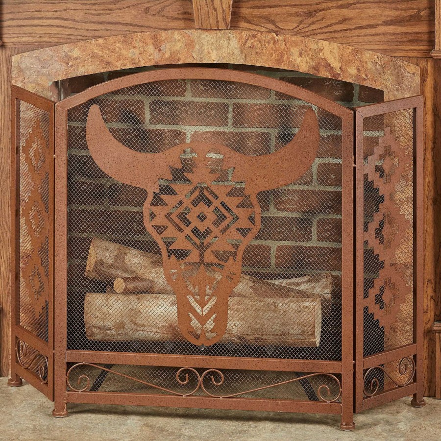 Home Accents Touch of Class | Del Toro Bull Skull Southwest Style Metal Fireplace Screen