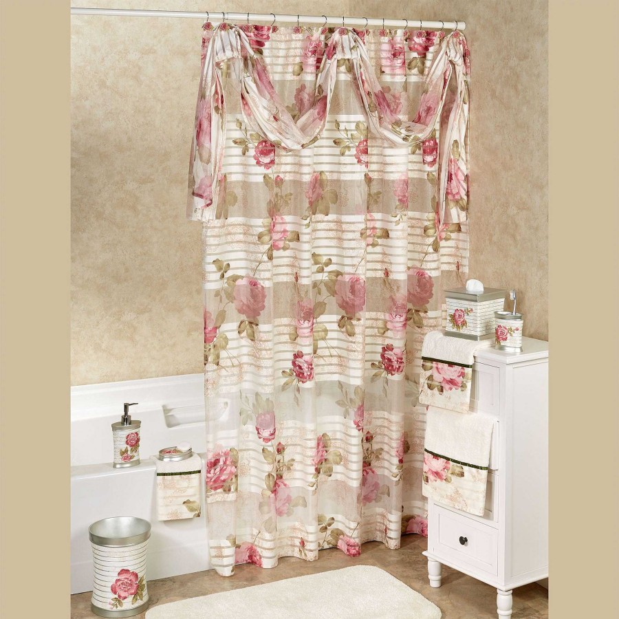 Bath Touch of Class | Spring Rose Sheer Floral Shower Curtain