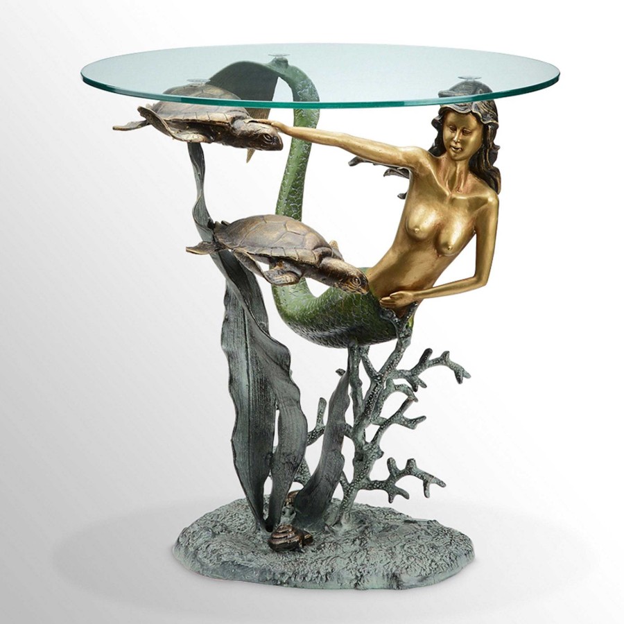 Furniture Touch of Class | Mermaid And Sea Turtles Art Round Accent Table