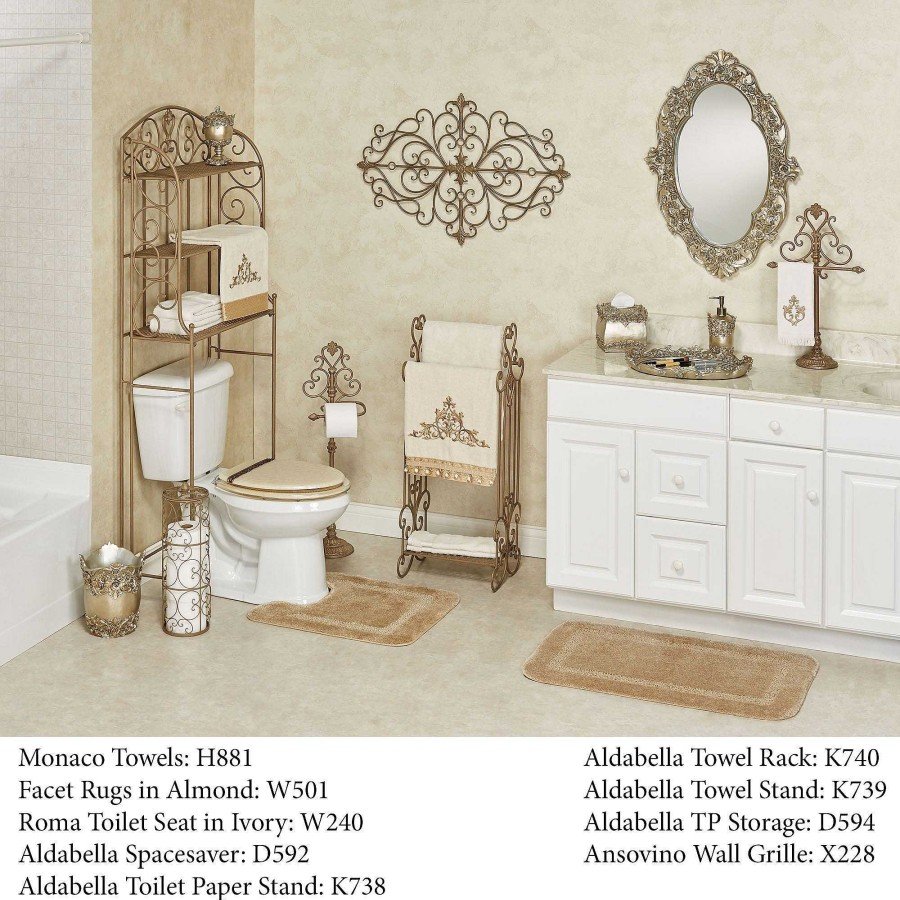 Bath Touch of Class | Aldabella Satin Gold Bath Towel Rack Stand