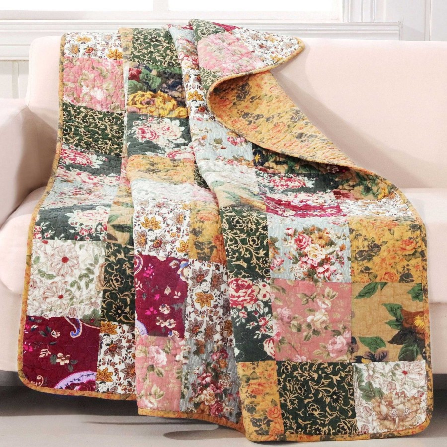 Bedding Touch of Class | Antique Chic Reversible Quilted Floral Patchwork Throw Blanket