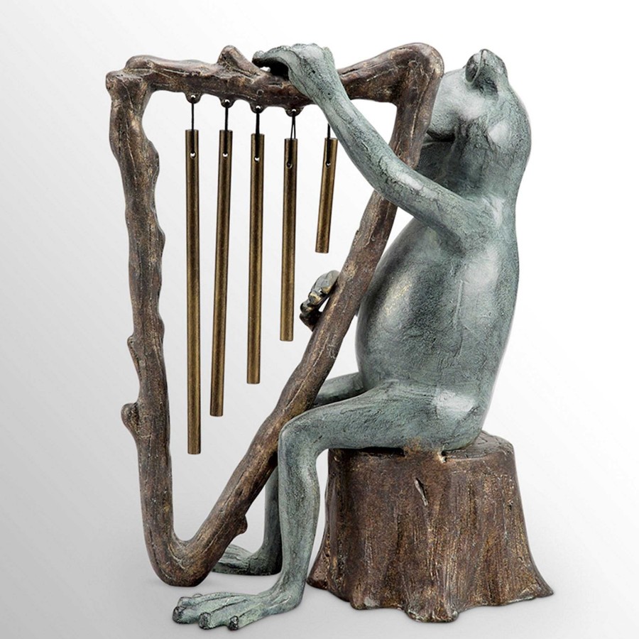 Home Accents Touch of Class | Frog Playing The Harp Outdoor Wind Chime Sculpture