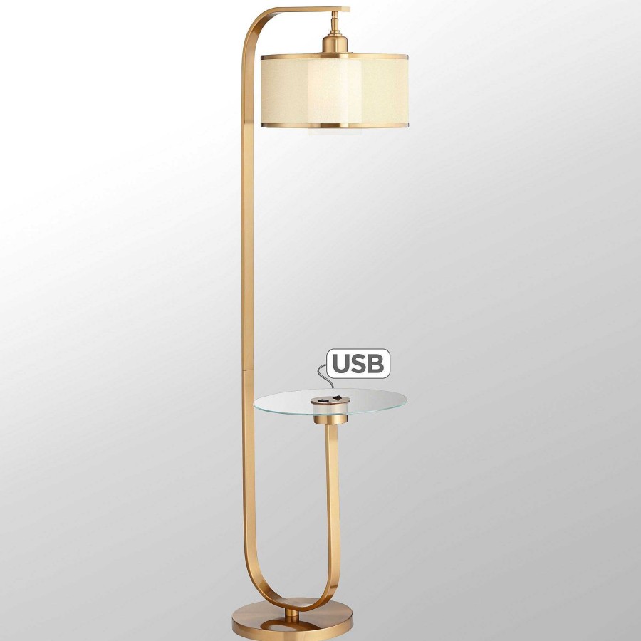 Home Accents Touch of Class | Haverford Gold Metal Floor Lamp With Attached Glass Table And Usb Port