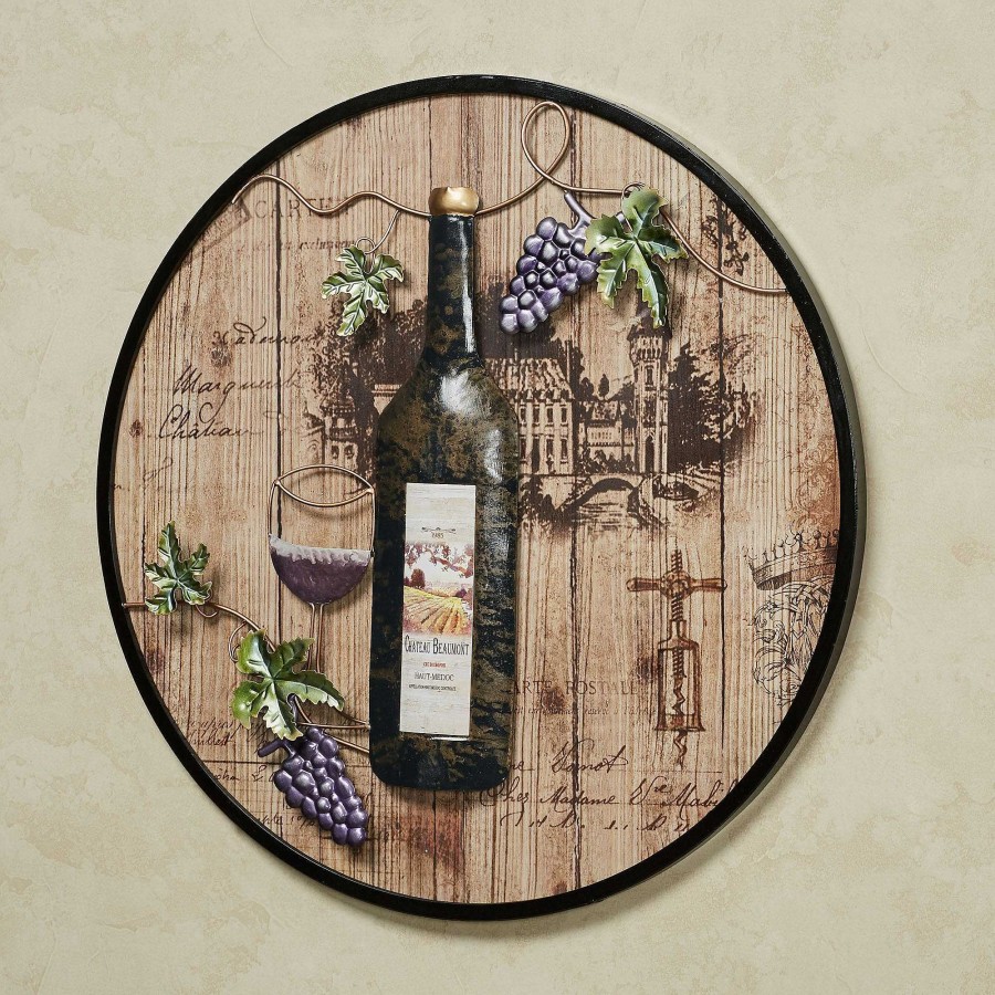 Kitchen Touch of Class | Villa Wine Bottle And Grapes Round Wall Art