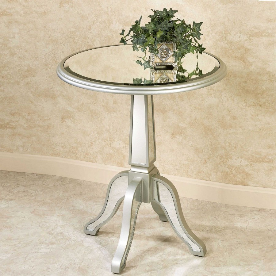 Furniture Touch of Class | Bila Silver Gray Mirrored Pedestal Table