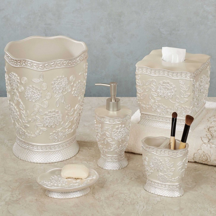 Bath Touch of Class | Victoria Pearlescent Floral Champagne Bath Accessories