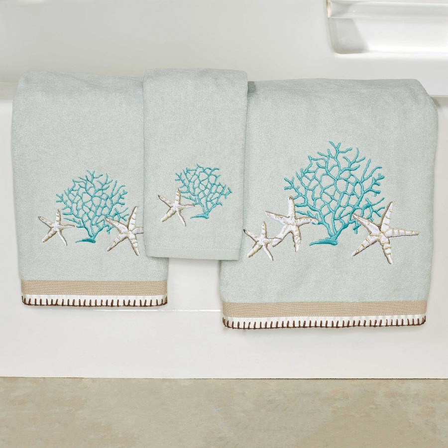 Bath Touch of Class | Beachcomber Celadon Embroidered Coastal Bath Towel Set