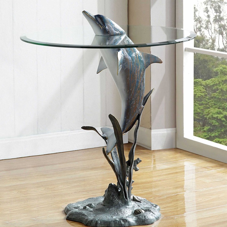 Furniture Touch of Class | Dolphin Art Round Accent Table