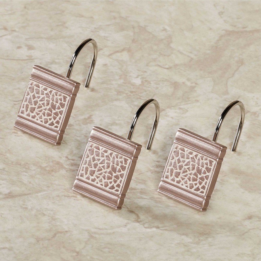 Bath Touch of Class | Sinatra Pale Blush Mosaic Shower Curtain Hook Set