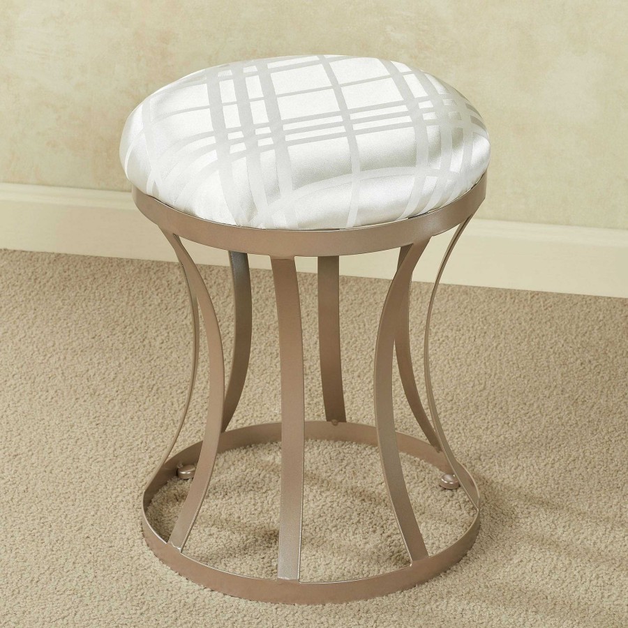 Furniture Touch of Class | Camilla Champagne Gold Metal Round Upholstered Ottoman