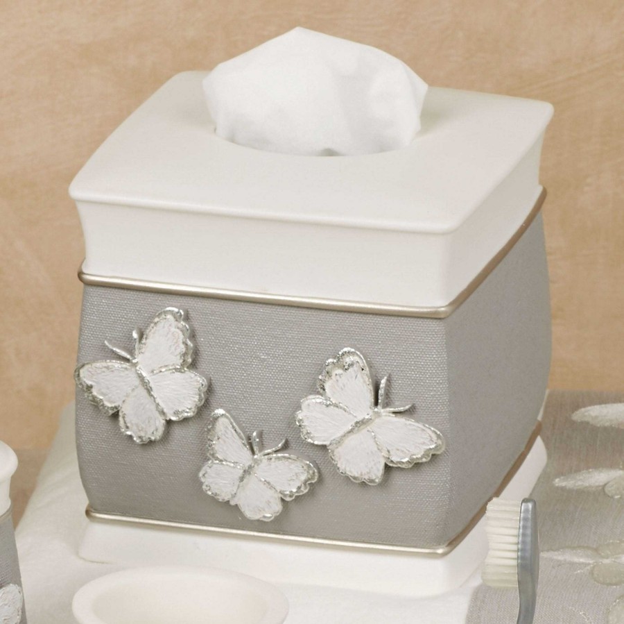 Bath Touch of Class | Yara Off White And Gray Butterfly Tissue Cover