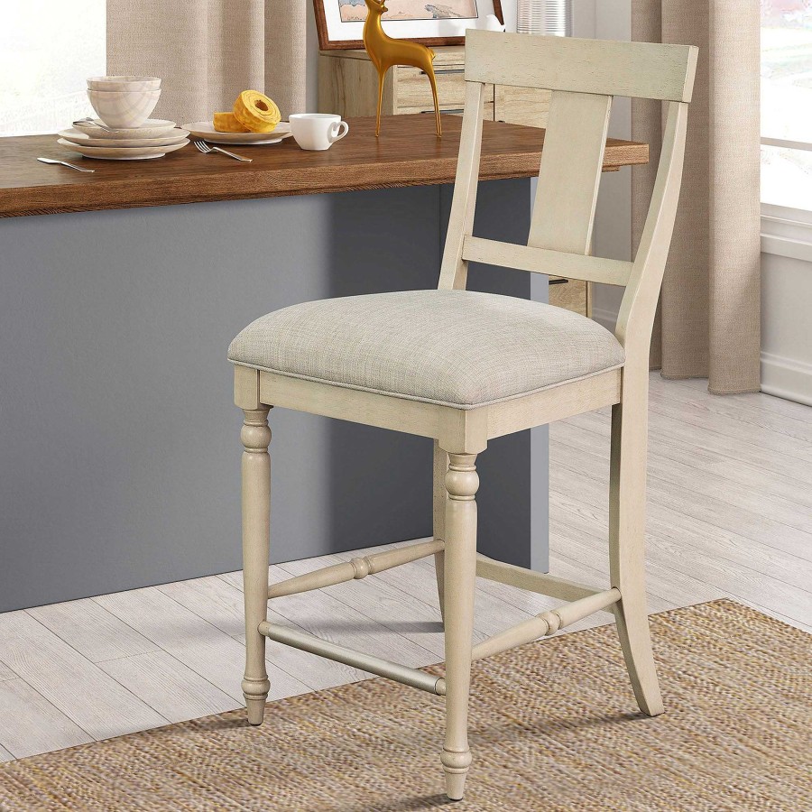 Kitchen Touch of Class | Fiona Upholstered Whitewashed Wood Counter Stool By Martha Stewart