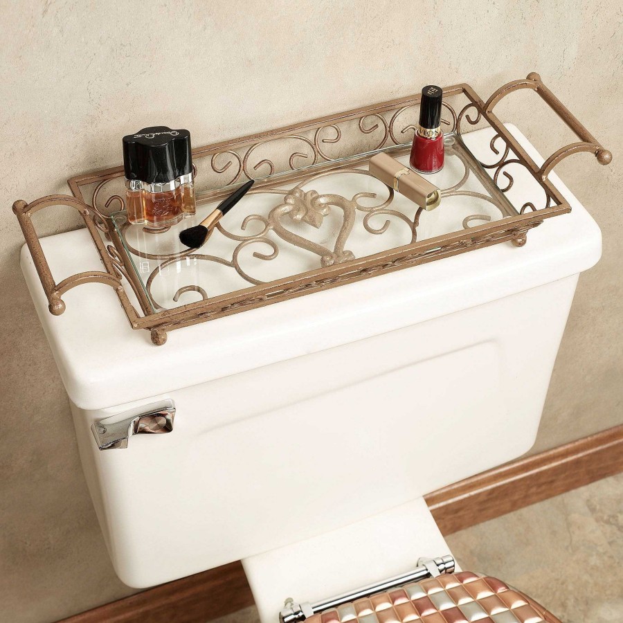 Bath Touch of Class | Aldabella Satin Gold Vanity Tray With Handles